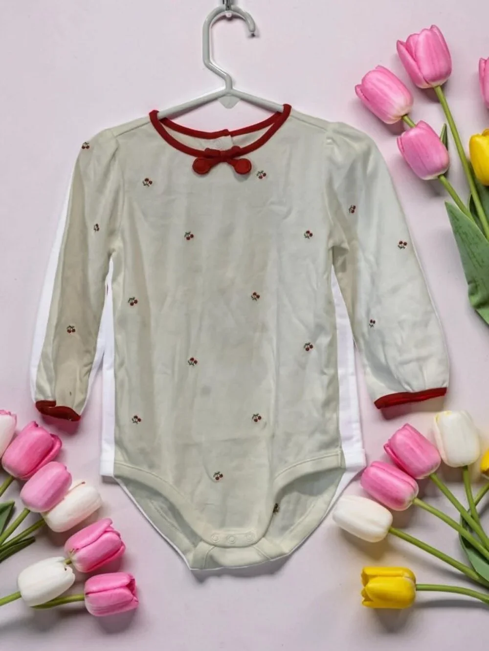 Gymboree Good Old Days NWT White Knit Embroidered Cherries Onesie Top 18- 24mos